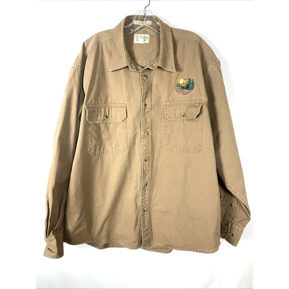 Cabela's Men's Shirt Sz XL Tan Stonewashed Canvas Tan Embroidered L/S Button Up - Picture 1 of 6